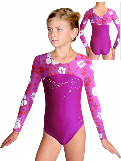 Gymnastický dres D37d-1xx v486 F52 tmavě růžová lesklá plavkovina