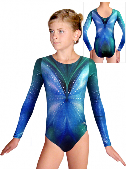 Gymnastický dres D37d t229 modrozelená třpytivá metalíza