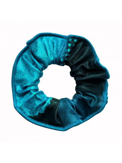 Gumička do vlasů - scrunchie - t230 černotyrkysová třpytivá metalíza