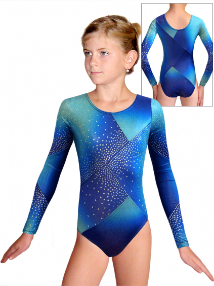 Gymnastický dres D37d-52 t235 modrá třpytivá metalíza
