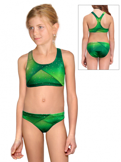 Dívčí sportovní plavky dvoudílné PD661 t235 zelená třpytivá metalíza