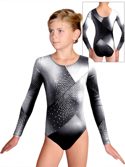 Gymnastický dres D37d-52 t235 černobílá třpytivá metalíza