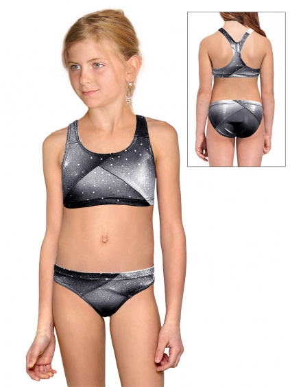 Dívčí sportovní plavky dvoudílné PD661 t235 černobílá třpytivá metalíza