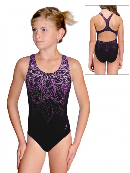 Dívčí sportovní plavky jednodílné PD623 t170a černofialová