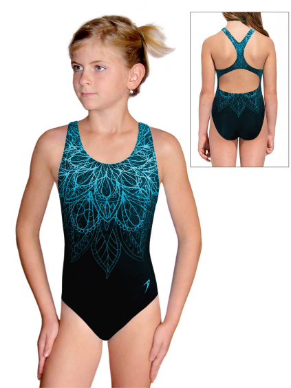 Dívčí sportovní plavky jednodílné PD623 t170a černotyrkysová
