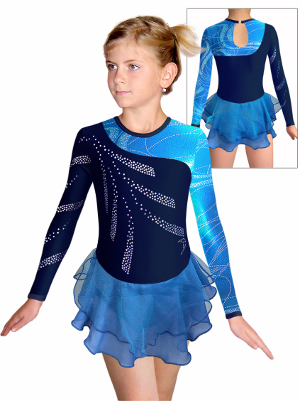 Krasobruslařské šaty - trikot K724xx F163 tmavě modrá lesklá plavkovina