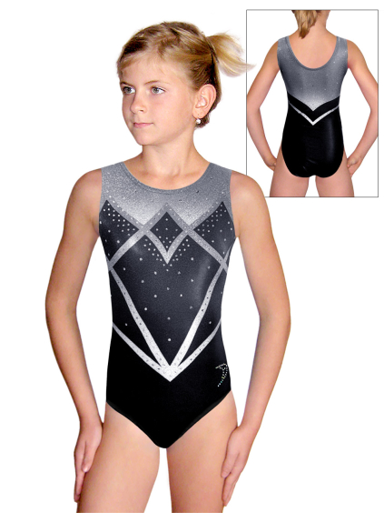 Gymnastický dres D37r t266 černošedá třpytivá metalíza
