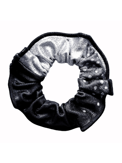 Gumička do vlasů - scrunchie - t265 černobílá třpytivá metalíza