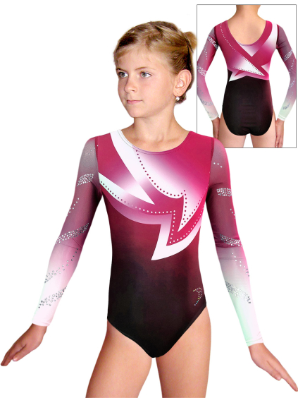 Gymnastický dres D37d t261 F147r růžová s tylovými rukávy