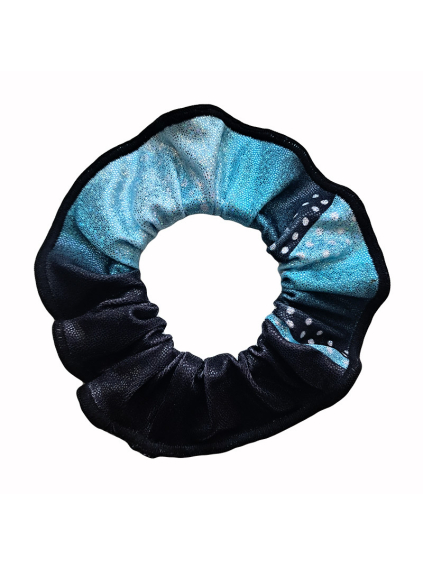 Gumička do vlasů - scrunchie - t272 černotyrkysová třpytivá metalíza