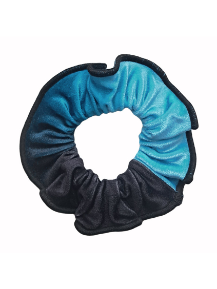Gumička do vlasů - scrunchie - t278 černotyrkysová samet