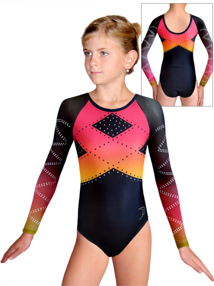 Gymnastický dres  D37d-9 t271 F180r růžovooranžová s tylovými rukávy
