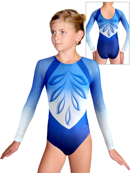 Gymnastický dres  D37d-9 t270 F150 modrá s tylovými rukávy