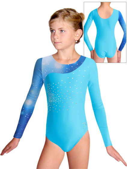 Gymnastický dres D37d-56xx t207m světle tyrkysová lesklá plavkovina