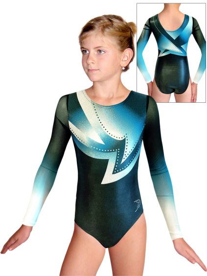 Gymnastický dres D37d t262x třpytivá metalíza s tylovými rukávy