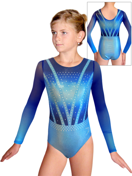 Gymnastický dres D37d t264x třpytivá metalíza s tylovými rukávy