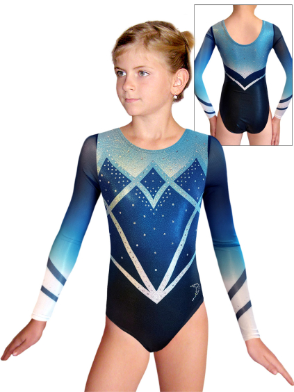 Gymnastický dres D37d t266x třpytivá metalíza s tylovými rukávy