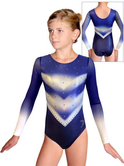 Gymnastický dres D37d t268x třpytivá metalíza s tylovými rukávy