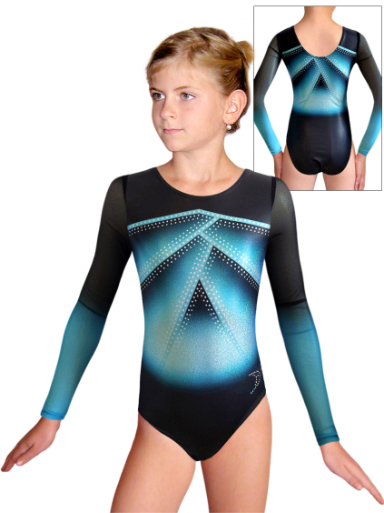 Gymnastický dres D37d t272x třpytivá metalíza s tylovými rukávy