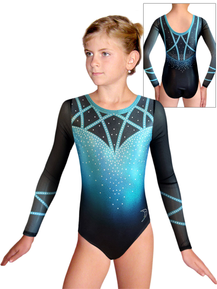 Gymnastický dres D37d t273x třpytivá metalíza s tylovými rukávy