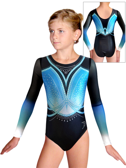 Gymnastický dres D37d t274x třpytivá metalíza s tylovými rukávy