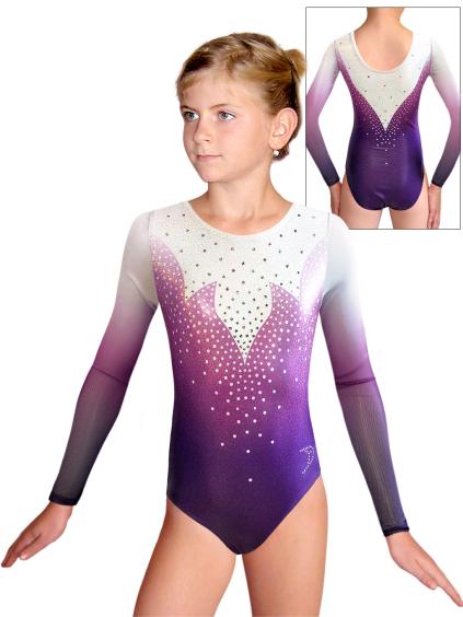 Gymnastický dres D37d t265x třpytivá metalíza s tylovými rukávy