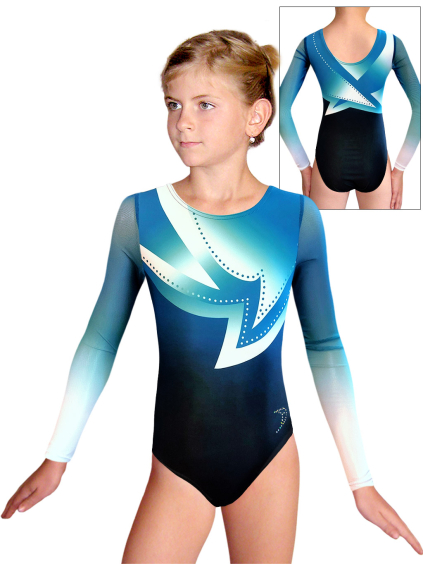 Gymnastický dres D37d t261x tyrkysová s tylovými rukávy