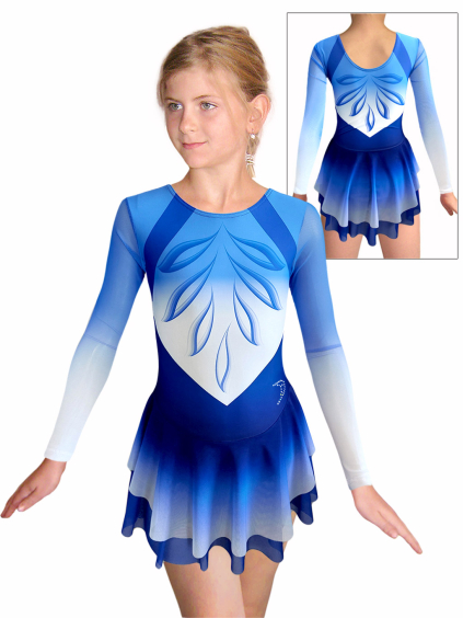 Krasobruslařské šaty - trikot K749 t270x modrá s tylovými rukávy