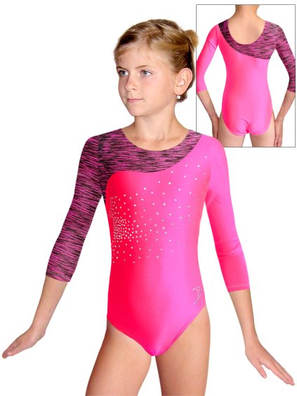 Gymnastický dres D37tr-56xx v478 reflexní růžová lesklá plavkovina