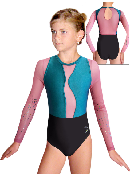 Gymnastický dres  D37d-61xx f168. černá lesklá plavkovina