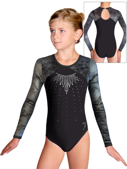 Gymnastický dres D37d-5xx cstrsam černá lesklá plavkovina