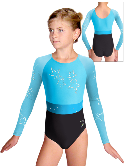 Gymnastický dres  D37d-49xx.. 26 černá lesklá plavkovina s tylovými rukávy