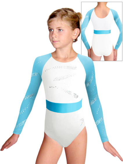 Gymnastický dres  D37d-49xx 26p bílá lesklá plavkovina s tylovými rukávy