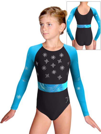 Gymnastický dres  D37d-49xx 21p černá mikrovlákno s tylovými rukávy