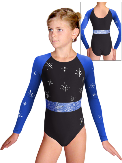 Gymnastický dres  D37d-49xx 06p černá mikrovlákno s tylovými rukávy