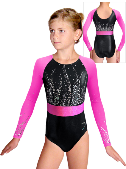 Gymnastický dres  D37d-49xx 42p černá metalíza s tylovými rukávy