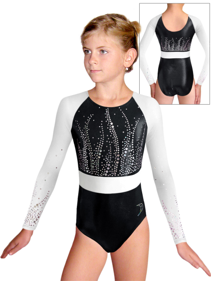 Gymnastický dres  D37d-49xx 01tyl černá metalíza s tylovými rukávy