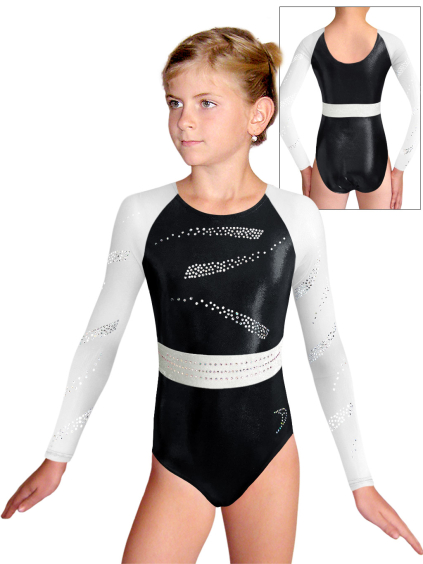 Gymnastický dres  D37d-49xx. 01tyl černá metalíza s tylovými rukávy