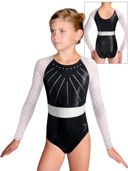 Gymnastický dres  D37d-49xx v309 černá metalíza s tylovými rukávy