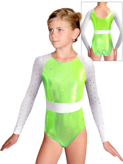 Gymnastický dres  D37d-49xx 01tf reflexní zelená metalíza s tylovými rukávy