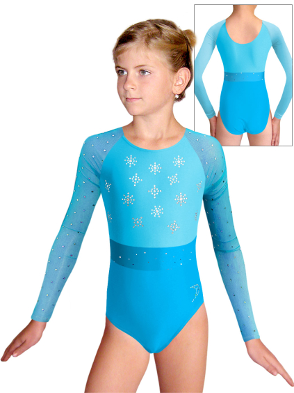 Gymnastický dres  D37d-49xx 21tf tyrkysová mikrovlákno s tylovými rukávy