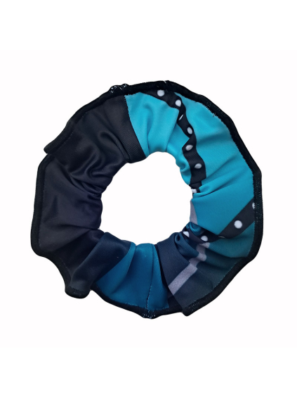 Gumička do vlasů - scrunchie - t284 černotyrkysová