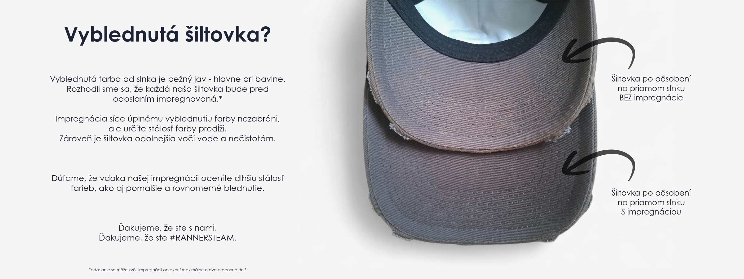 Vyblednutie šiltovky s impregnáciou a bez nej