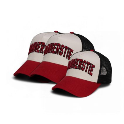 Trucker šiltovky RANNERSTIE Base Solid bežová/červená/čierna v rodinnom sete 2+1, set dva krát trucker šiltovka a jedna detská šiltovka