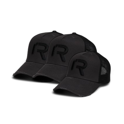 Trucker šiltovky RANNERSTIE Ripper R v tmavo sivá/čierna v rodinnom sete 2+1, set dvoch dospelých a jednej detskej šiltovky so sieťkou