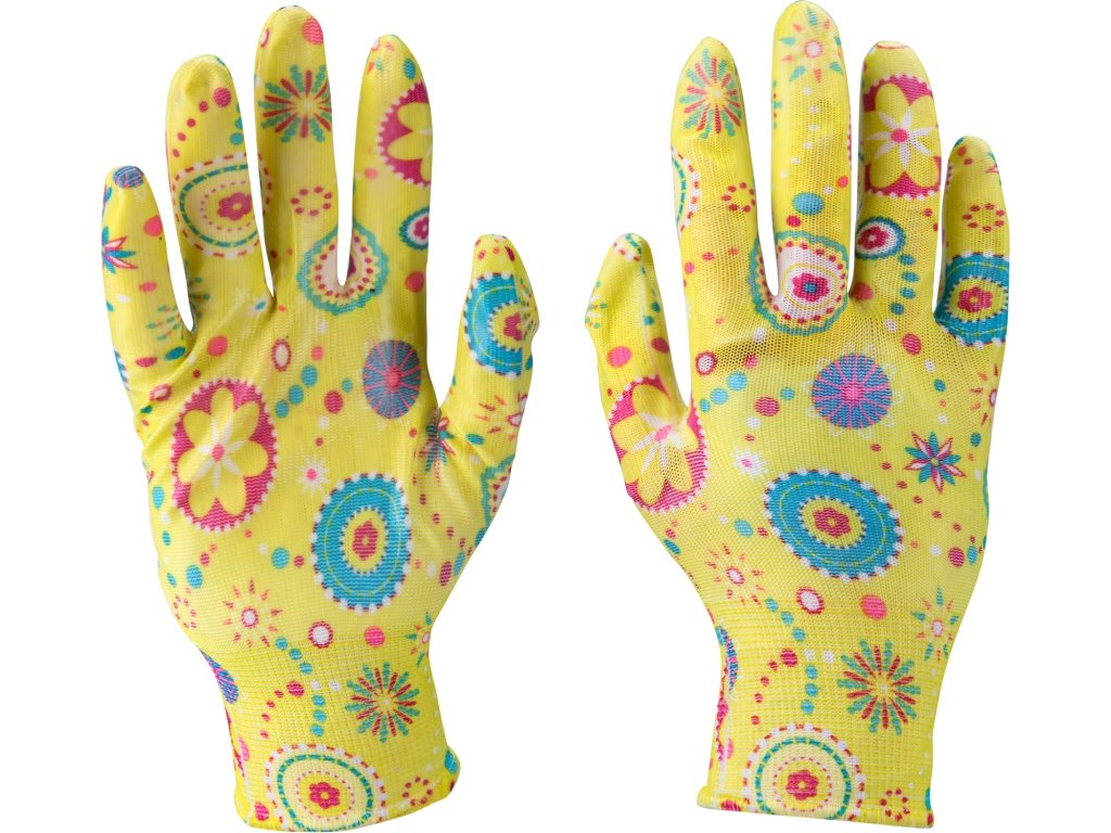 Pracovní rukavice zahradní nylonové polomáčené v nitrilu, velikost 8 - žluté