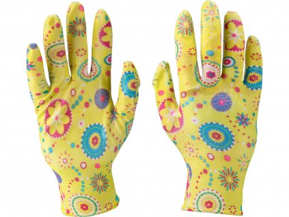Pracovní rukavice zahradní nylonové polomáčené v nitrilu, velikost 9 - žluté