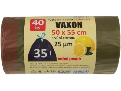 Pytle na odpadky Vaxon 35 l – 40 ks, 25 µm, zatahovací, khaki, vůně citronu