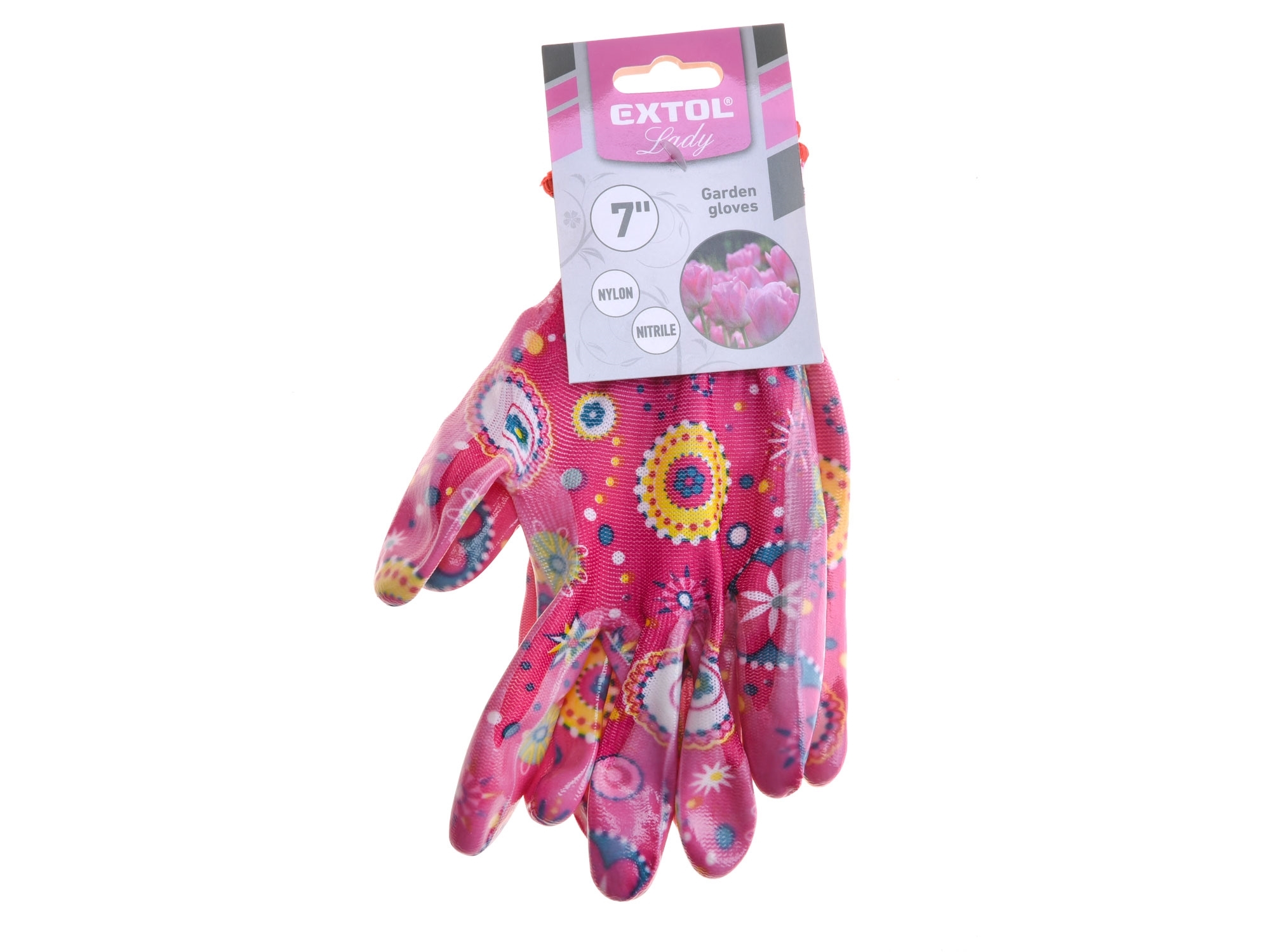 EXTOL Lady Pracovní rukavice zahradní nylonové polomáčené v nitrilu, velikost 7 - růžové ZAHRADA Sklad6 3013