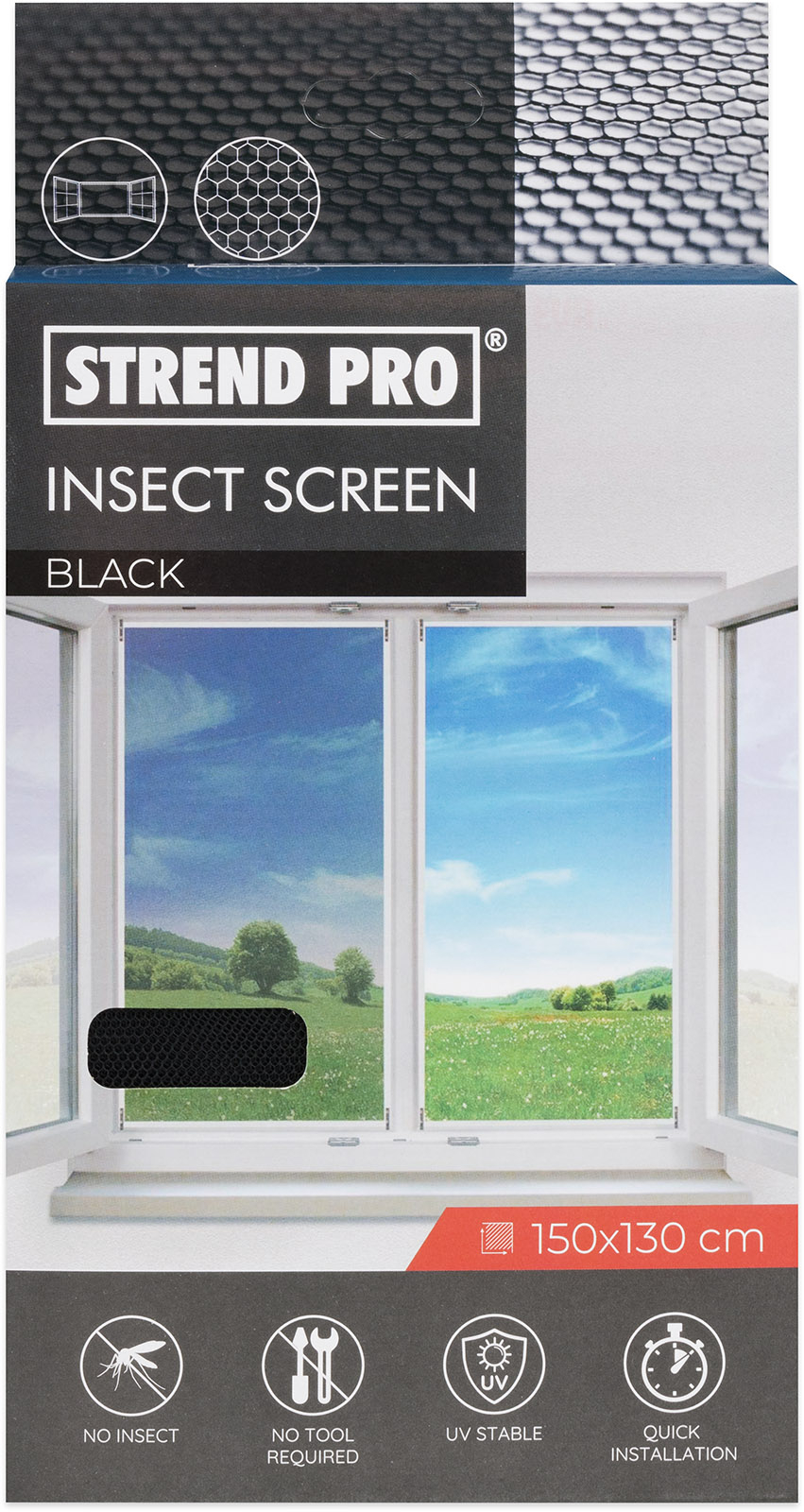 Strend Pro Síť okenní proti hmyzu 150x130 cm, černá, PE ZAHRADA Sklad6 1644